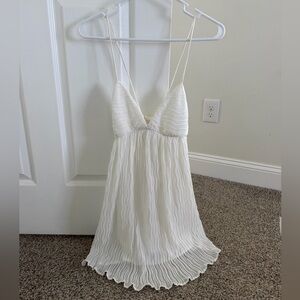 Princess Polly Ivory Pleated Spaghetti Strap Mini Dress